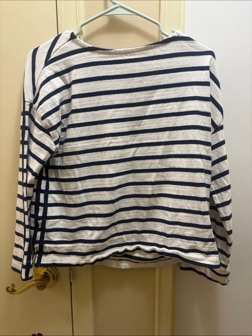 LOFT Navy and White Striped Long-Sleeve Boatneck Top